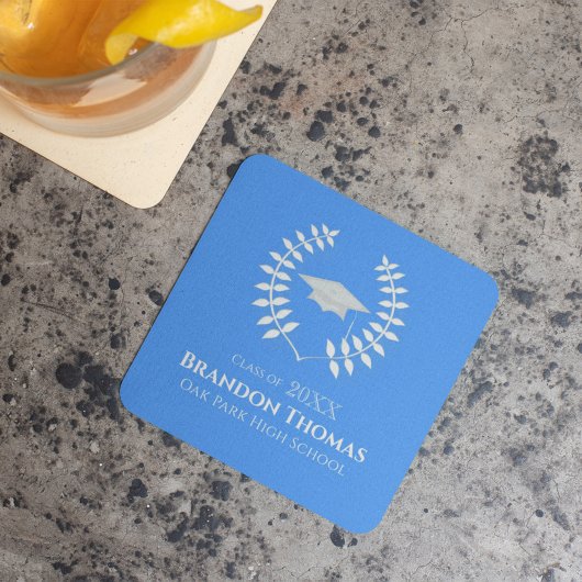 Laurel Graduation Party Paper Coaster Custom Name スクエアペーパーコースター