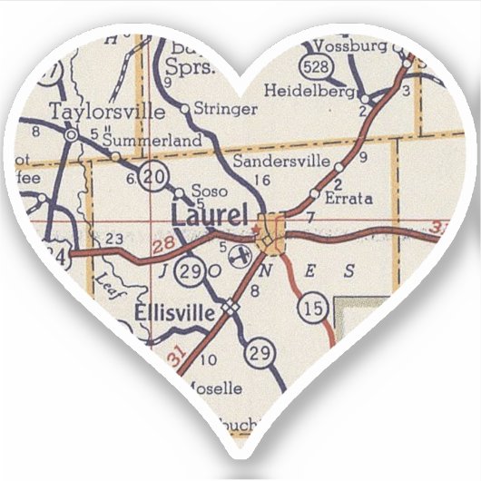 Laurel Mississippi Vintage Map シール (正面)