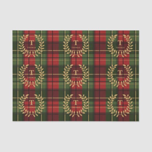 Laurel Monogram On Red And Green Christmas Plaid 薄葉紙 (正面)