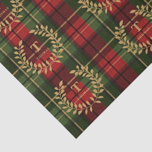 Laurel Monogram On Red And Green Christmas Plaid 薄葉紙 (詳細)