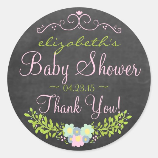 Laurel on Chalkboard Look Pink and Green ラウンドシール (正面)