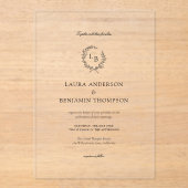 Laurel Wreath Wedding Crest Minimalist アクリル招待状 (正面)