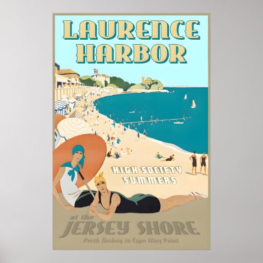 Laurence Harbor New Jersey Shore Retro Art Deco ポスター (正面)