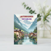Lauterbrunnen Switzerland vintage Travel Art ポストカード (スタンド正面)