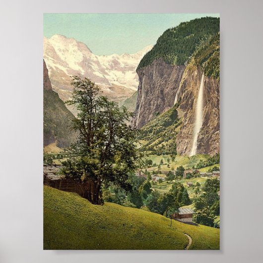 Lauterbrunnen Valley with Staubach Waterfall, Ber ポスター (正面)