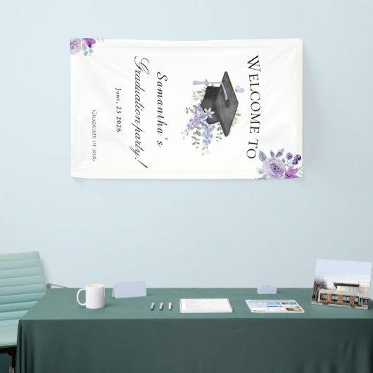  Lavander Purple Floral Graduation welcome banner 横断幕 (トレードショー)