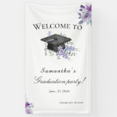  Lavander Purple Floral Graduation welcome banner 横断幕 (縦)