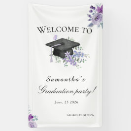  Lavander Purple Floral Graduation welcome banner 横断幕