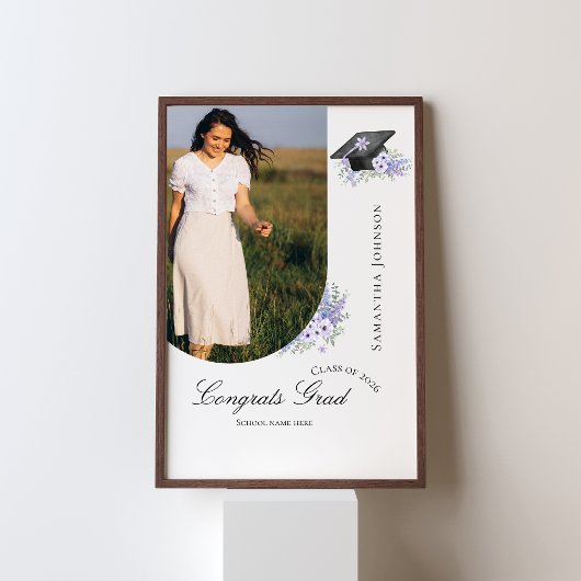  Lavander Purple Floral Graduation welcome  sign ポスター