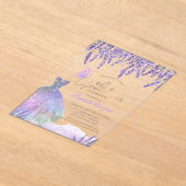  Lavander,String Lights,Glitter Dress Quinceanera アクリル招待状 (レイダウン)