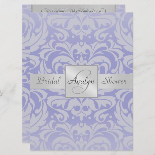 Lavendarのダマスク織のブライダルシャワーのモノグラムの招待状 招待状 (正面/裏面)