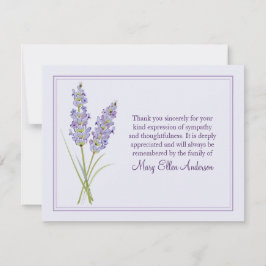 Lavendarの葬儀のメッセージカードの平らな死別のノート サンキューカード