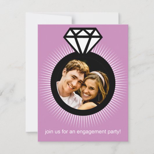 Lavendarリングの写真の婚約パーティ 招待状 (正面)