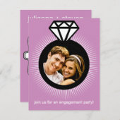 Lavendarリングの写真の婚約パーティ 招待状 (正面/裏面)