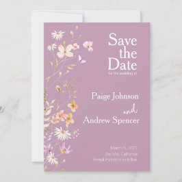 Lavendar Wildflowers Wedding Save the Date 招待状