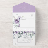 Lavende Peonies, White Roses Floral Wedding オールインワン招待状 (外側)