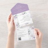 Lavende Peonies, White Roses Floral Wedding オールインワン招待状 (貼ってはがせる)