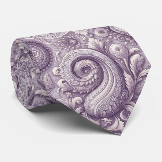 Lavender 3D Paisley Relief Jacquard Neck Tie ネクタイ (ロール)