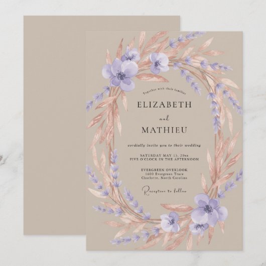 Lavender Airy Blossom Wedding 招待状 (正面/裏面)