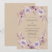 Lavender Airy Floral Wedding 招待状 (正面/裏面)
