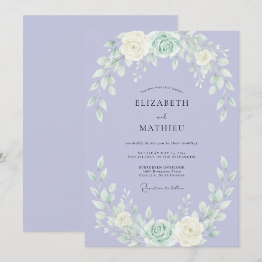 Lavender Airy Rose Wedding 招待状 (正面/裏面)