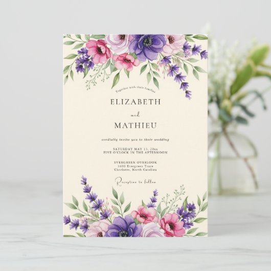 Lavender Amethyst Bloom Wedding 招待状 (スタンド正面)