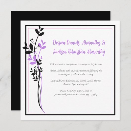 Lavender and Black Floral Reception Only | 招待状 (正面/裏面)