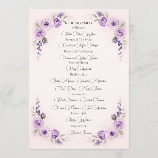 Lavender and Blush Rose Wedding Program プログラム (裏面)
