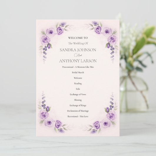 Lavender and Blush Rose Wedding Program プログラム (スタンド正面)