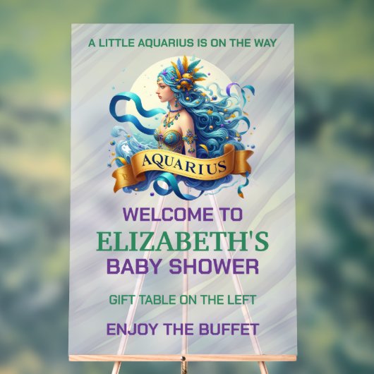 Lavender and Green Aquarius Zodiac Baby Shower アクリルサイン (ニュートラル)