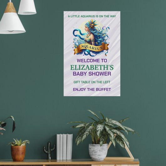 Lavender and Green Aquarius Zodiac Baby Shower ポスター (リビング1)