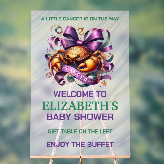 Lavender and Green Cancer Zodiac Baby Shower アクリルサイン (ニュートラル)