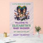 Lavender and Green Gemini Zodiac Baby Shower アクリルサイン (ウェディング)