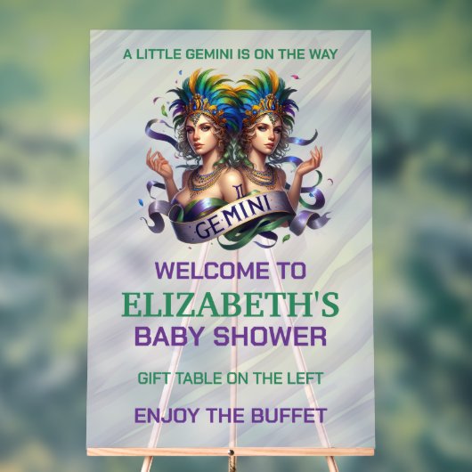 Lavender and Green Gemini Zodiac Baby Shower アクリルサイン (ニュートラル)