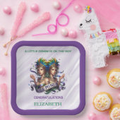 Lavender and Green Gemini Zodiac Baby Shower ペーパープレート (パーティー)