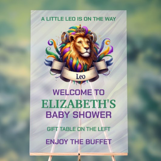 Lavender and Green Leo Zodiac Baby Shower アクリルサイン (ニュートラル)