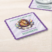 Lavender and Green Leo Zodiac Baby Shower ペーパーコースター (アングル)