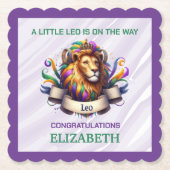 Lavender and Green Leo Zodiac Baby Shower ペーパーコースター (正面)