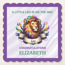 Lavender and Green Leo Zodiac Baby Shower ペーパーコースター