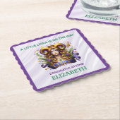 Lavender and Green Libra Zodiac Baby Shower ペーパーコースター (アングル)