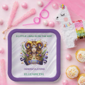 Lavender and Green Libra Zodiac Baby Shower ペーパープレート (パーティー)