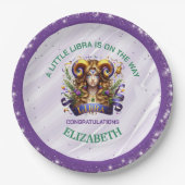 Lavender and Green Libra Zodiac Baby Shower ペーパープレート (正面)
