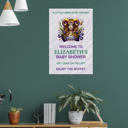 Lavender and Green Libra Zodiac Baby Shower ポスター (リビング1)