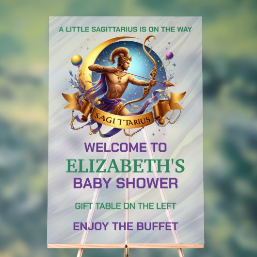 Lavender and Green Sagittarius Zodiac Baby Shower アクリルサイン (ニュートラル)