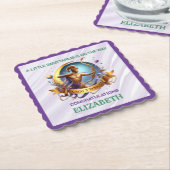 Lavender and Green Sagittarius Zodiac Baby Shower ペーパーコースター (アングル)