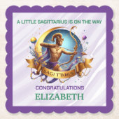 Lavender and Green Sagittarius Zodiac Baby Shower ペーパーコースター (正面)