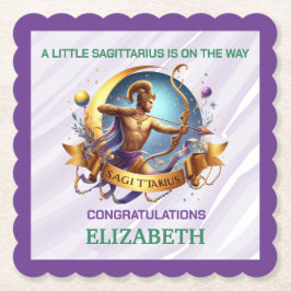 Lavender and Green Sagittarius Zodiac Baby Shower ペーパーコースター