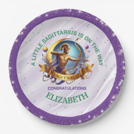 Lavender and Green Sagittarius Zodiac Baby Shower ペーパープレート