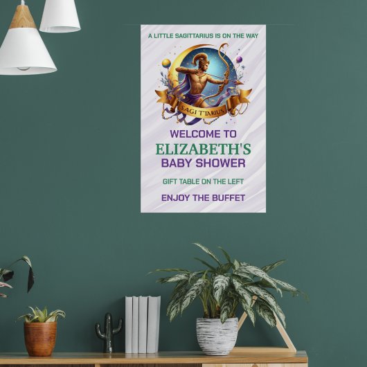 Lavender and Green Sagittarius Zodiac Baby Shower ポスター (リビング1)
