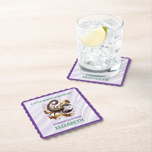 Lavender and Green Scorpio Zodiac Baby Shower ペーパーコースター (インサイチュ)